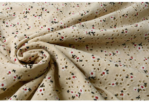 Katoen Jersey Broderie Bloemen Naturel