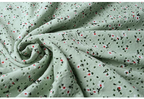 Baumwoll Jersey Stickerei  Blumen Hell Altgrün