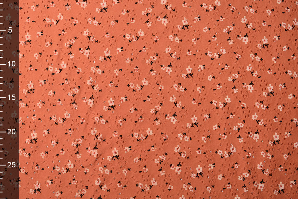Katoen Jersey Broderie Bloemen Oranje Brique
