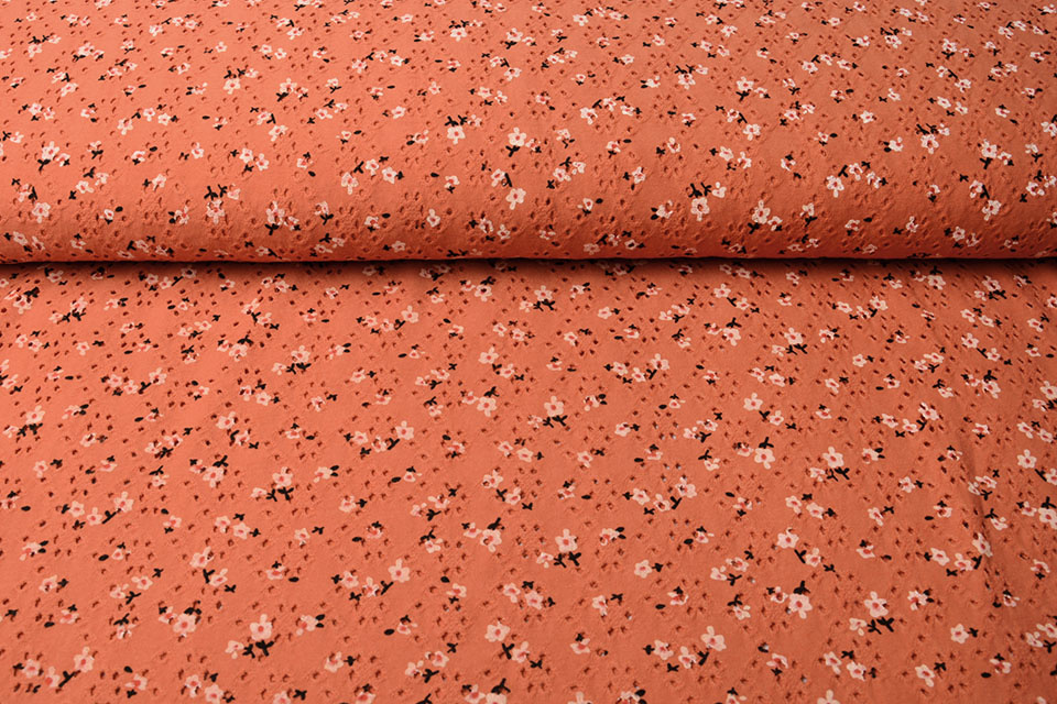 Baumwoll Jersey Stickerei Blumen Orange Brique