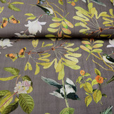 Viscose Digital Birds and Butterflies Grey