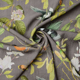 Viscose Digital Birds and Butterflies Grey