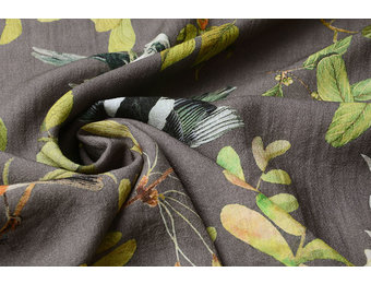 Viscose Digital Birds and Butterflies Grey