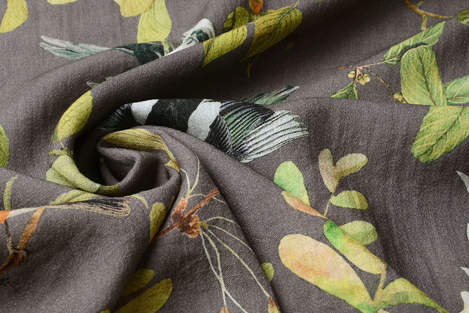 Viscose Digitaal Vogels en Vlinders Grijs