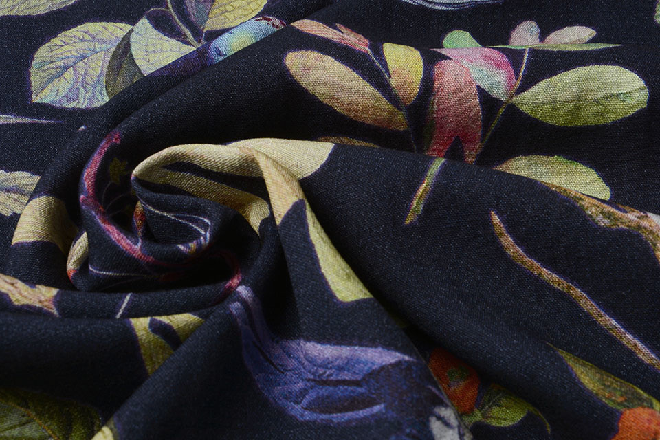 Viscose Digitaal Vogels en Vlinders Marine Blauw