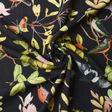 Viscose Digitaal Vogels en Vlinders Zwart