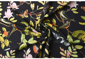 Viscose Digital Birds and Butterflies Black
