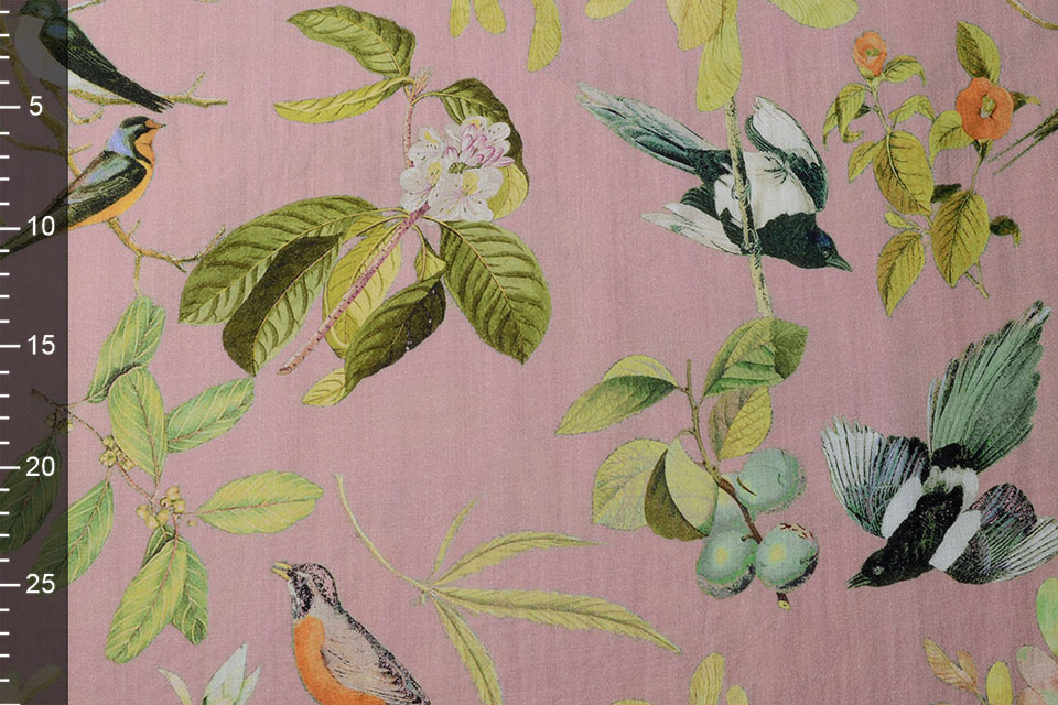 Viskose Digital Vögel und Schmetterlinge Altrosa