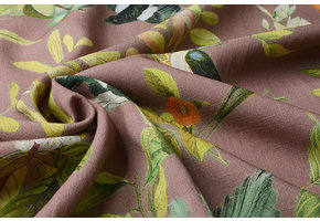 Viskose Digital Vögel und Schmetterlinge Dunkel Altrosa