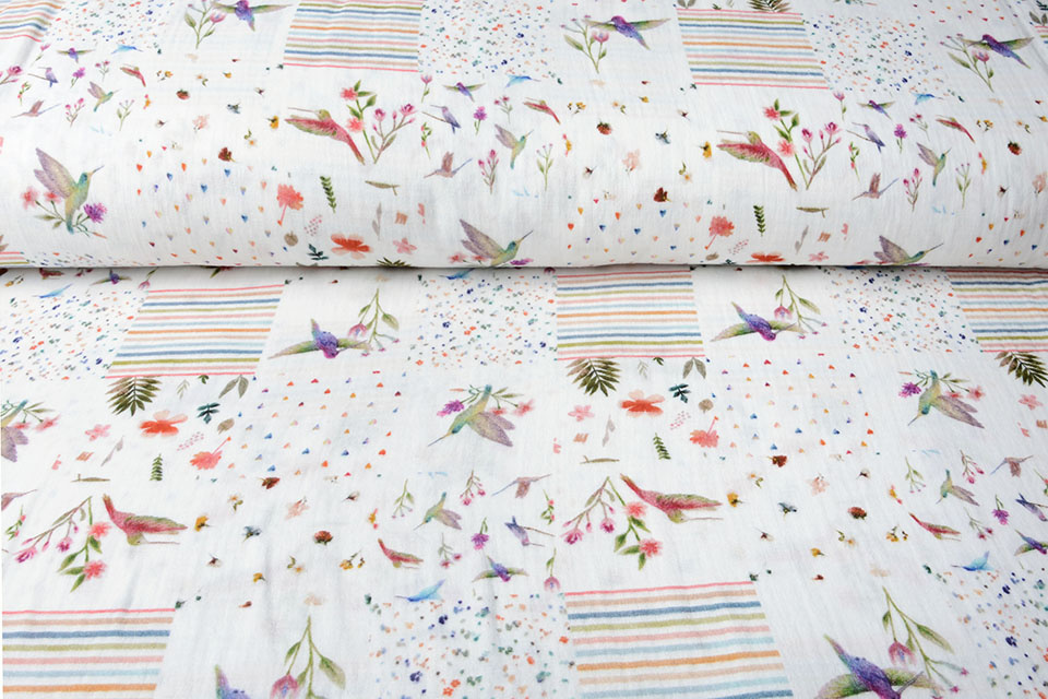 Baumwoll Musselin Patchwork Colibrie