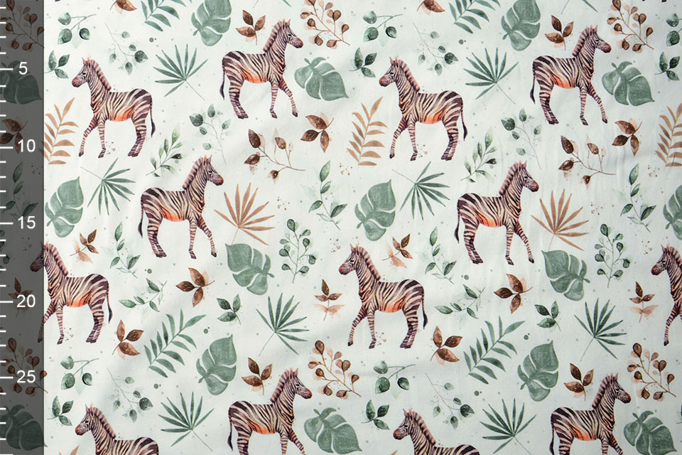 Cotton Jersey Zebra with Leaves