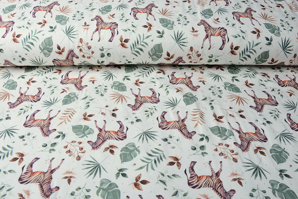 Cotton Jersey Zebra with Leaves