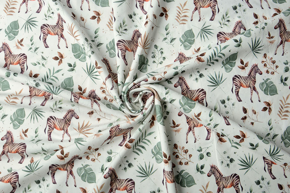 Cotton Jersey Zebra with Leaves