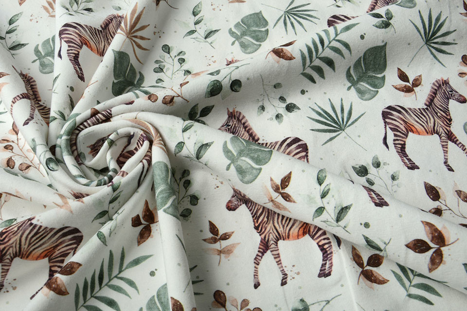 Cotton Jersey Zebra with Leaves