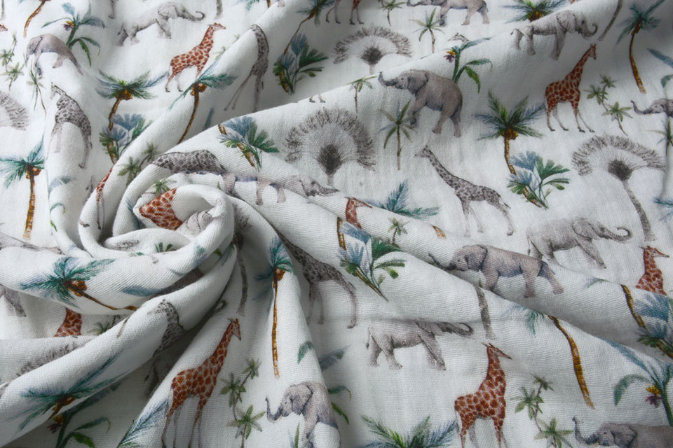 Baumwoll Musselin Tropische Elefant Giraffe