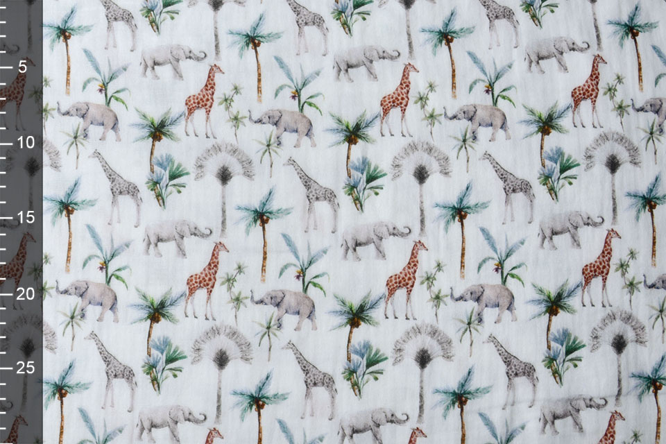 Baumwoll Musselin Tropische Elefant Giraffe