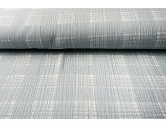 Double Gauze Fabric Check Blue Grey