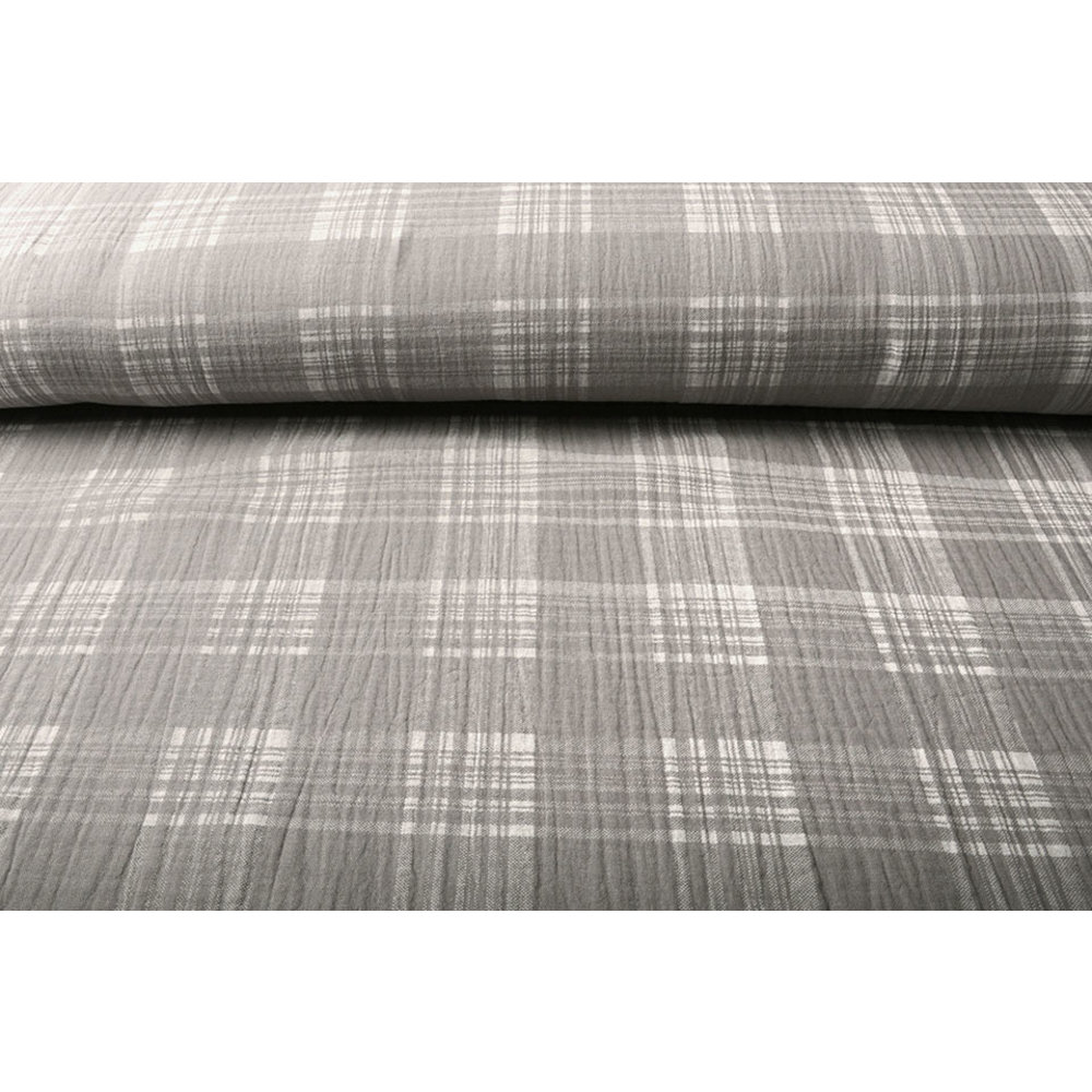 Double Gauze Fabric Check Middle Grey YES Fabrics
