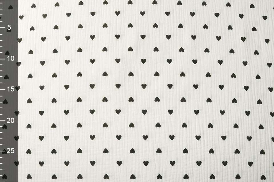 Baumwoll Musselin Stoff Herzen Off White