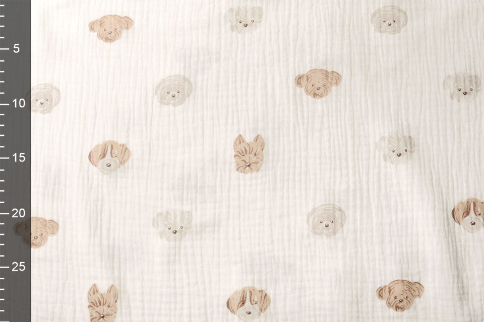 Double Gauze Fabric Dogs Off White