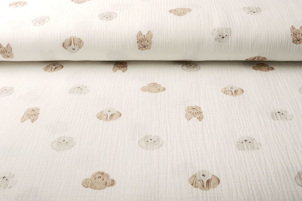 Double Gauze Fabric Dogs Off White