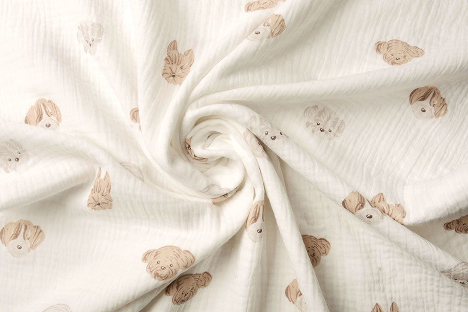 Double Gauze Fabric Dogs Off White