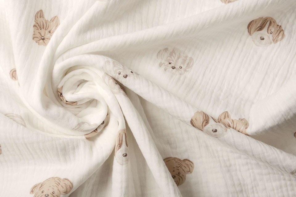 Double Gauze Fabric Dogs Off White