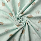 Double Gauze Fabric Dogs Light Mint Green