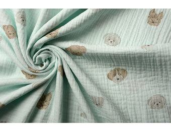 Hydrofiel Stof Hondjes Licht Mint Groen