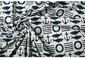 Organic Cotton Jersey Ahoy Marine Blauw