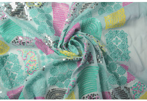Geborduurde Pailletten op Chiffon Maya Mint