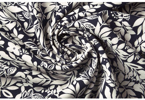 Poplin Viscose Listy Marine Blauw