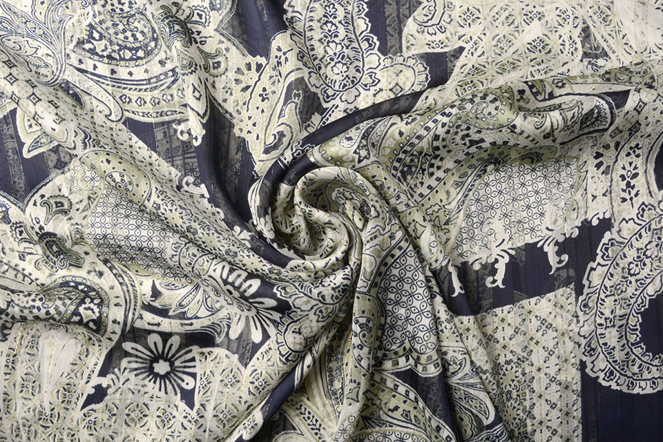 Chiffon Satin Lurex Perhiasan Navy Blue