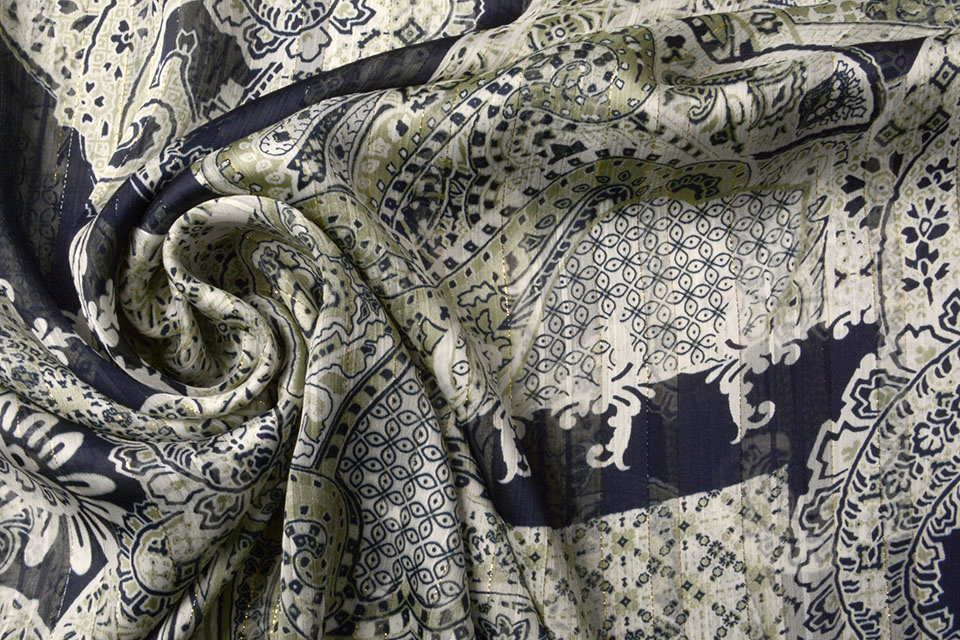Chiffon Satin Lurex Perhiasan Navy Blue