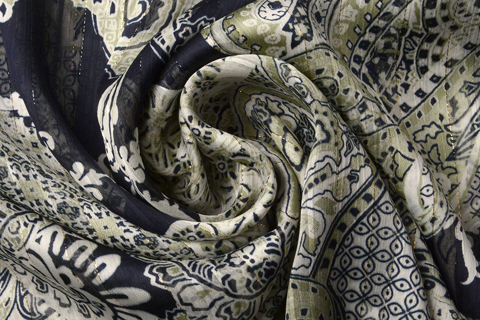 Chiffon Satin Lurex Perhiasan Navy Blue