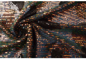 Pailletten auf Netz Federn Schwarz