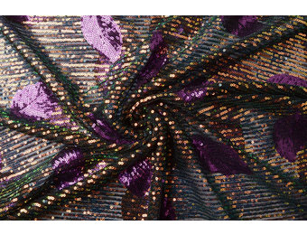 Pailletten auf Netz Federn Lila