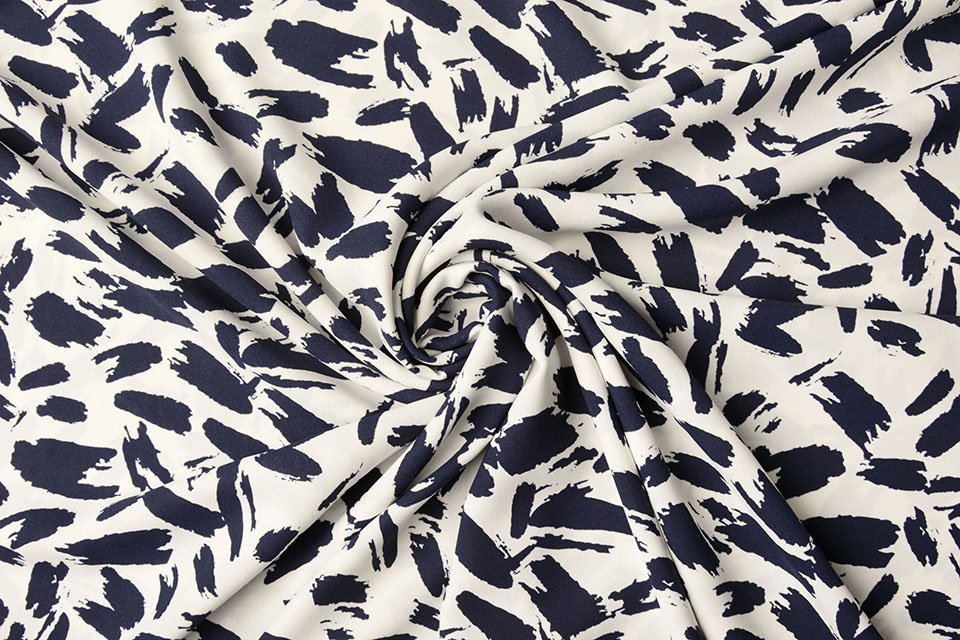 Fijne Crêpe Mabala Off-White Marine Blauw