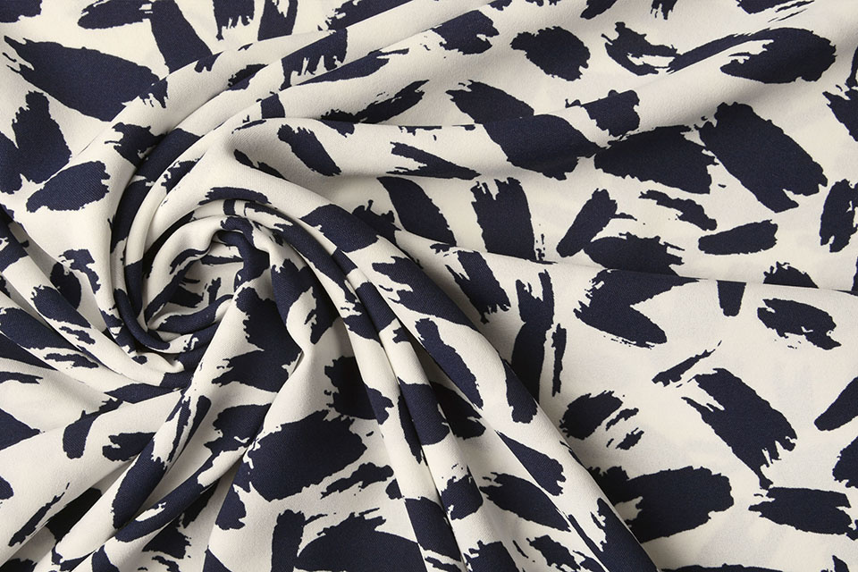 Fijne Crêpe Mabala Off-White Marine Blauw