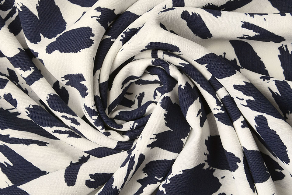 Fijne Crêpe Mabala Off-White Marine Blauw