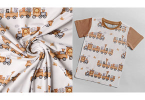 Digital  Cotton Jersey Animal train