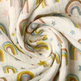 Double Gauze Fabric Rainbows and Stars Creme