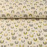 Double Gauze Fabric Rainbows and Stars Natural