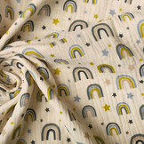 Double Gauze Fabric Rainbows and Stars Natural