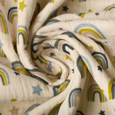 Double Gauze Fabric Rainbows and Stars Natural