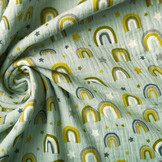 Double Gauze Fabric Rainbows and Stars Light Old Green
