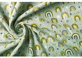 Double Gauze Fabric Rainbows and Stars Light Old Green