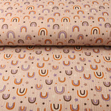 Double Gauze Fabric Rainbows and Stars Powder Pink