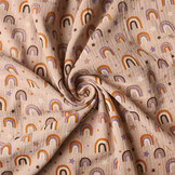 Double Gauze Fabric Rainbows and Stars Powder Pink