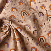 Double Gauze Fabric Rainbows and Stars Powder Pink